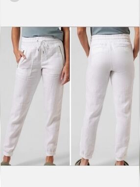 Athleta Cabo Linen Jogger Pants in Calla Lily White Size 8